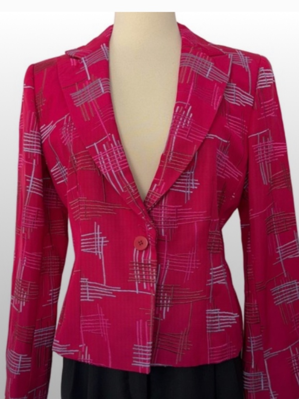 Armani Collezioni Pink Plaid Cotton-Blend Blazer Jacket | Size 12